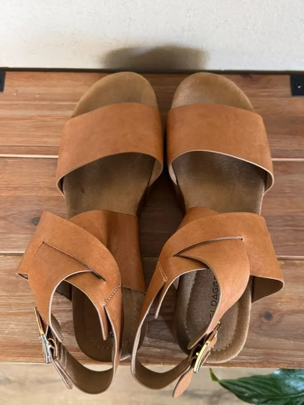 Kelsi Dagger Dunes Leather Brown Peanut Ankle Wrap Platform Sandals Size 8.5